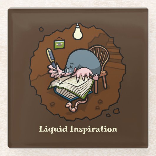 Cute Mole Writer Liquid Inspiration Burrow Cartoon ガラスコースター (正面)