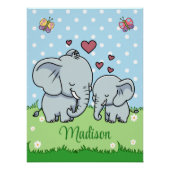 Cute Mom and Baby Elephant, Personalized  ポスター (正面)