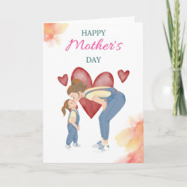 Cute Mom and Daughter Love Illustration カード