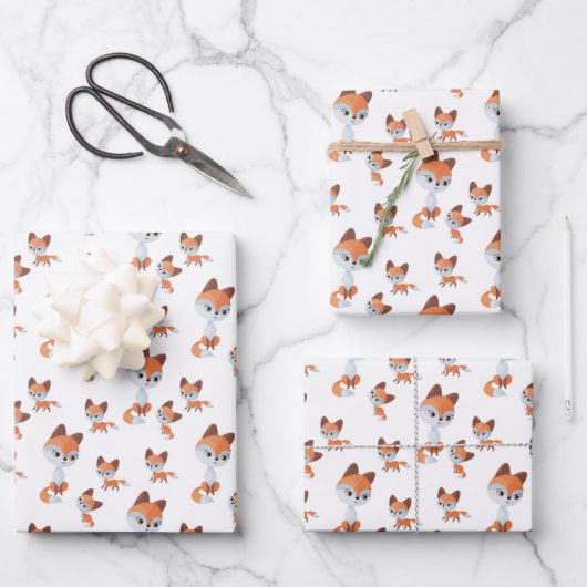 Cute Mom baby fox tiled unisex pattern ラッピングペーパーシート (正面)