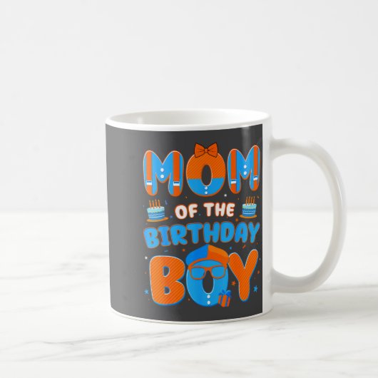 Cute Mom Of The Birthday Boy Matching Blue Orange  コーヒーマグカップ (右)