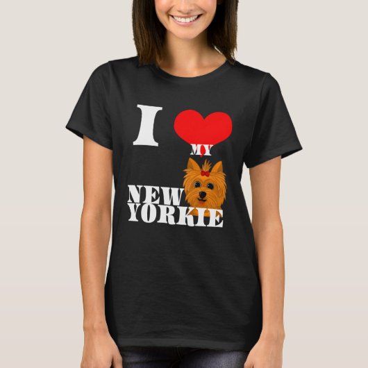 Cute Mom Yorkie I heart new puppy Yorkshire Terrie Tシャツ (正面)