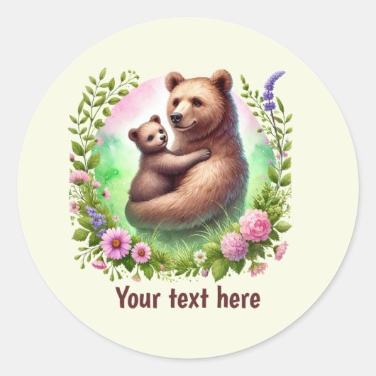 Cute Momma baby bear customizable ラウンドシール (正面)