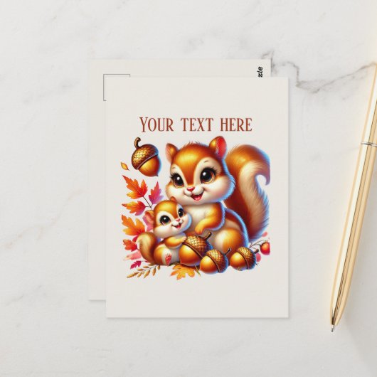 Cute Mommy baby squirrel add text  ポストカード (正面/裏面インサイチュ)