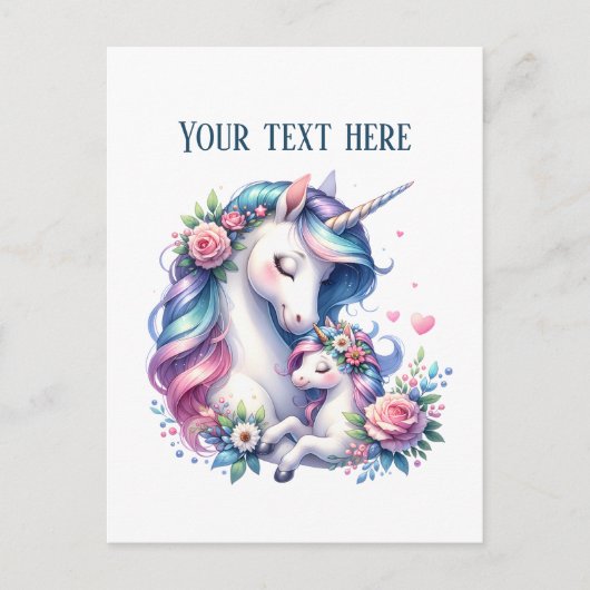 Cute Mommy baby unicorn add text  ポストカード (正面)