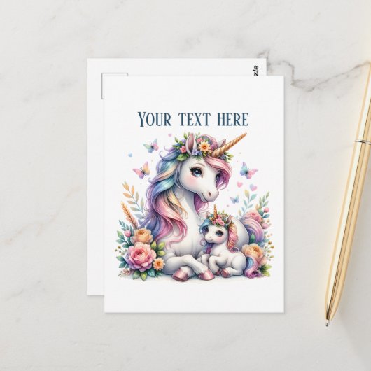 Cute Mommy baby unicorn add text  ポストカード (正面/裏面インサイチュ)