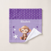 Cute monkey add name polka dots stars purple ウォッシュタオル (ウォッシュタオル)