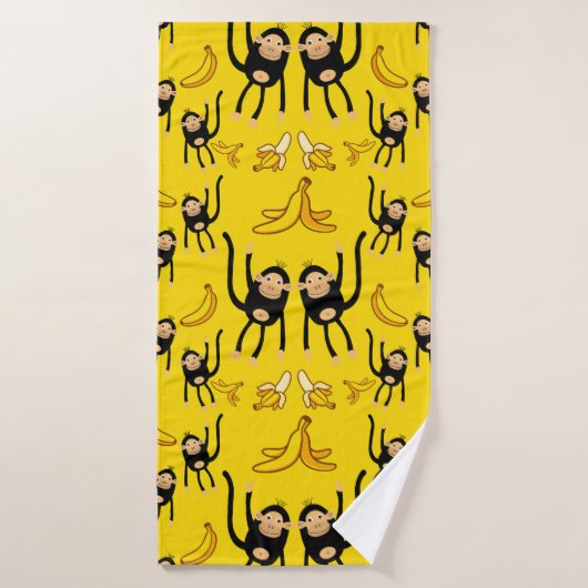 Cute Monkey And Banana Print バスタオルセット (バスタオル)
