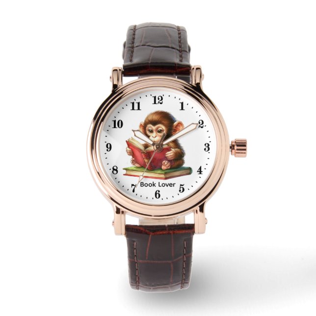 Cute monkey book lovers customizable 腕時計 (正面)