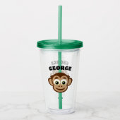 Cute monkey cartoon custom kid's name アクリルタンブラー (正面)