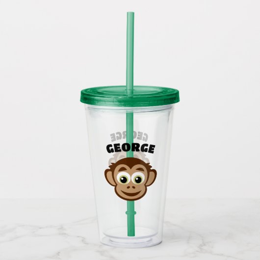 Cute monkey cartoon custom kid's name アクリルタンブラー (正面)