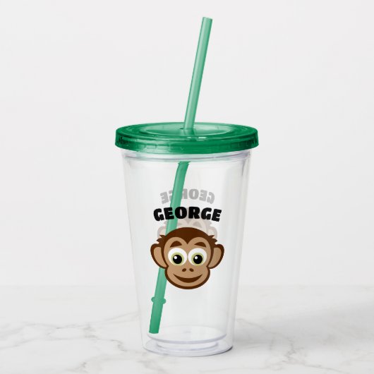 Cute monkey cartoon custom kid's name アクリルタンブラー (裏面)