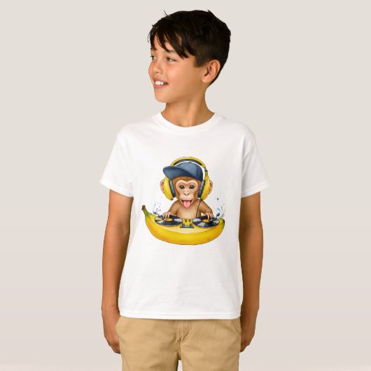 Cute Monkey DJ Illustration Tシャツ (正面フル)
