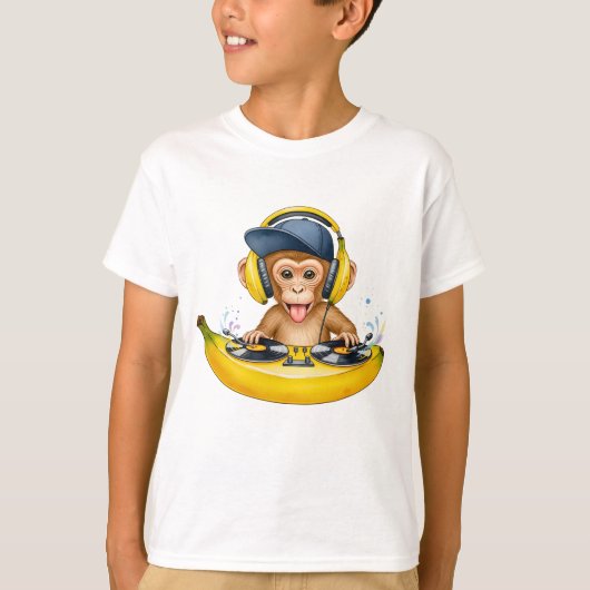 Cute Monkey DJ Illustration Tシャツ (正面)