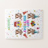 Cute Monkey Happy Birthday Cupcake Puzzles  ジグソーパズル (横)