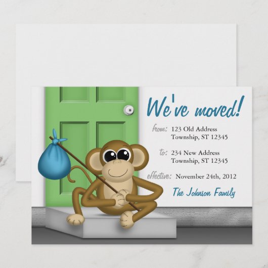 Cute Monkey on Doorstep – お知らせ 案内状 (正面/裏面)