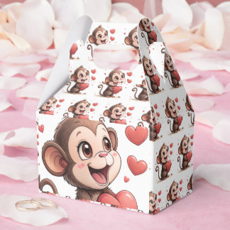Cute Monkey Red Hearts Love Gable Favor Box フェイバーボックス