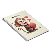 Cute Monkey Red Hearts Spiral Notebook  ノートブック (右側)