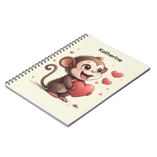 Cute Monkey Red Hearts Spiral Notebook  ノートブック (左側)