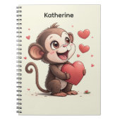 Cute Monkey Red Hearts Spiral Notebook  ノートブック (正面)