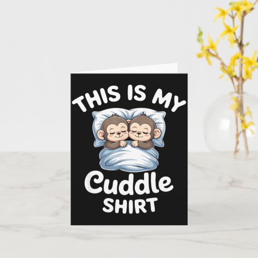 Cute Monkey Sleep Couple This Is My Cuddle  カード (黄色い花)