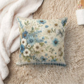  Cute Monogram Bunny Blue , Green & White Florals クッション (ブランケット)