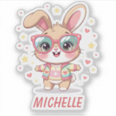 Cute monogram girly bunny wearing glasses シール (正面)