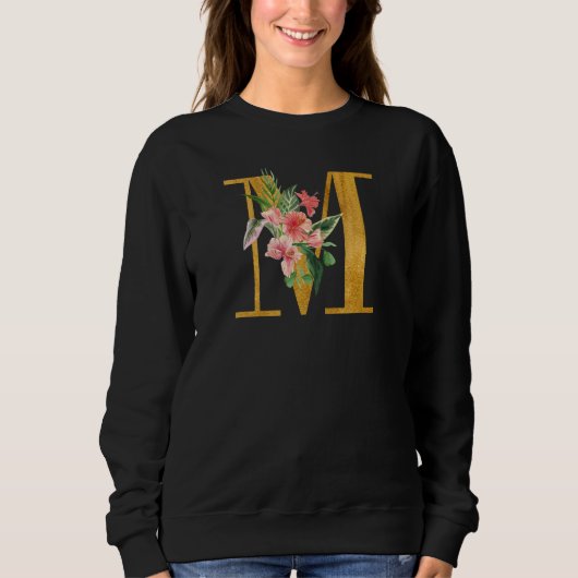 Cute Monogram Initial Letters Flowers Capital M スウェットシャツ (正面)