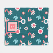Cute Monogram Modern Pink and Teal Floral Pattern フリースブランケット (正面(横))
