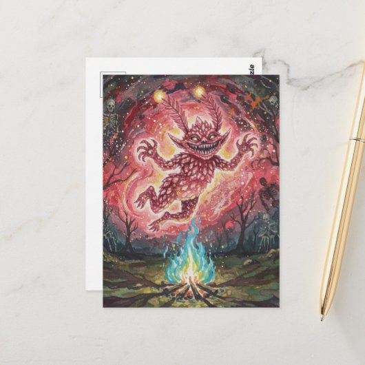 Cute Monster at the Campfire ポストカード (正面/裏面インサイチュ)