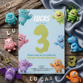 Cute Monster Birthday Party for Kids 招待状
