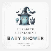 Cute Monster Fall Halloween Blue Coed Baby Shower スクエアシール (正面)