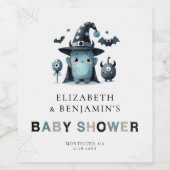 Cute Monster Fall Halloween Blue Coed Baby Shower ワインラベル (シングルラベル)