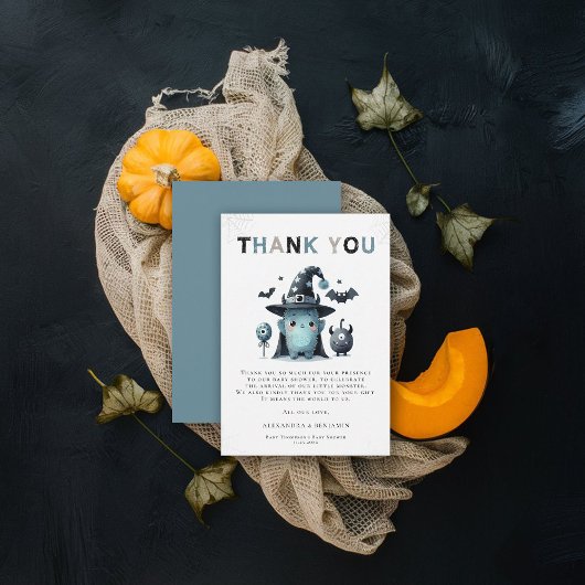 Cute Monster Fall Halloween Watercolor Baby Shower サンキューカード