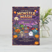 Cute Monster Mash Halloween Kids Birthday Party  招待状 (スタンド正面)