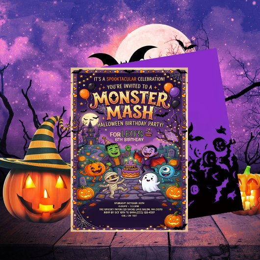 Cute Monster Mash Halloween Kids Birthday Party  招待状