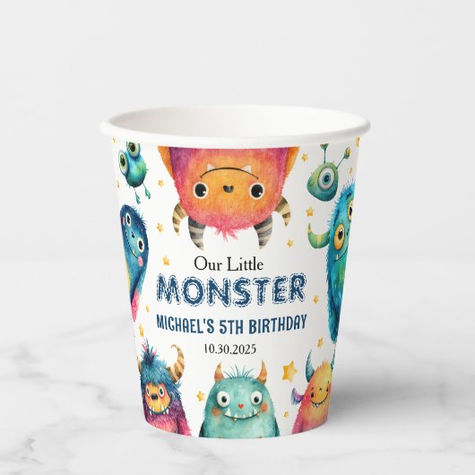 Cute Monster Mash Watercolor Kids' Birthday Party  紙コップ (正面)