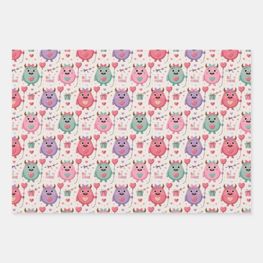 Cute monster Valentine wrapping paper ラッピングペーパーシート (正面)