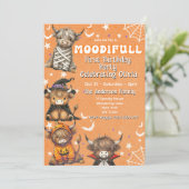 Cute Moodifull Highland Cow Halloween Birthday 招待状 (スタンド正面)