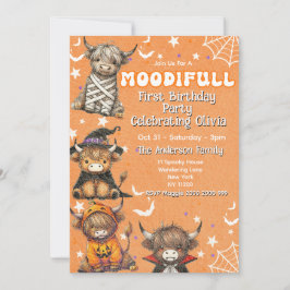 Cute Moodifull Highland Cow Halloween Birthday 招待状