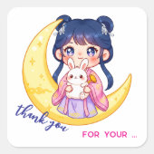 Cute Moon Bunny Girl  スクエアシール (正面)