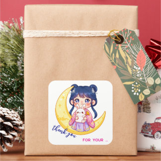 Cute Moon Bunny Girl  スクエアシール