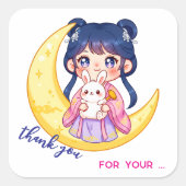 Cute Moon Bunny Girl  スクエアシール (正面)