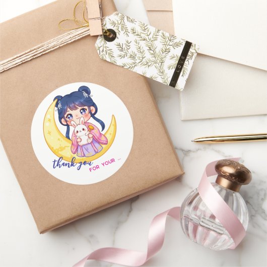 Cute Moon Bunny Girl  ラウンドシール (ギフト)