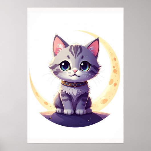 Cute Moon Cat Art Print – Magical Kitten design ポスター (正面)