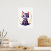 Cute Moon Cat Art Print – Magical Kitten design ポスター (キッチン)