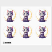 Cute Moon Cat Sticker – Magical Kitten on Crescent ラウンドシール (シート)