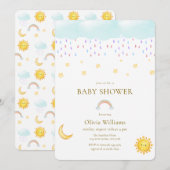 Cute Moon Star Rainbow Raindrop Baby Shower 招待状 (正面/裏面)