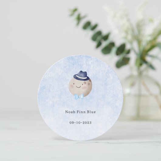 Cute Moon With Hat And Bow Baby Boy Card 招待状 (スタンド正面)