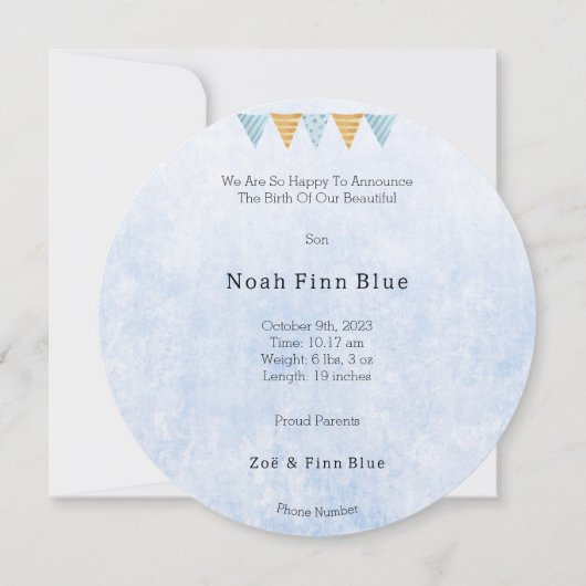 Cute Moon With Hat And Bow Baby Boy Card 招待状 (裏面)